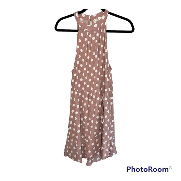 Entro Mauve with white polka dots front ruffle halter neck Size Large - Picture 2 of 8